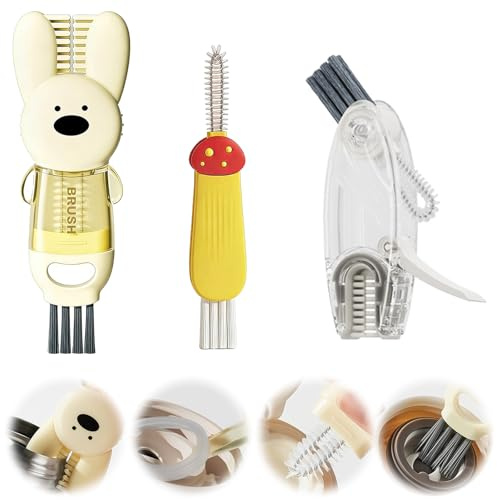 4 in 1 Cup Lid Crevice Cleaning Brush Multifunctional Bottle Cup Lid Gap Cleaner Portable Water Bottle Cleaner Brush Set 3 in 1 for Gap Tight Spaces
