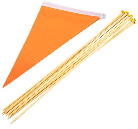ANDRESLAD 10 Stück Fluoreszierende Orange Markierungsflaggen aus Polyester mit Bambusstab Dreieckige Garten und Rasenfahnen für Bau Hof und Landschaftsmarkierung