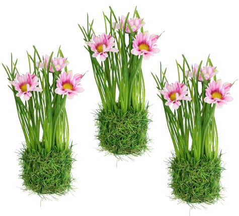 Künstliche Margeriten im Gras Nest 20cm 3erSet Kunstblumen Künstlich Gänseblümchen Grasbusch Osterdeko Ostern Frühblüher Frühlingsblumen Frühjahrsdeko Frühlingsdeko Osternest Grasbusch Gras Tischdeko