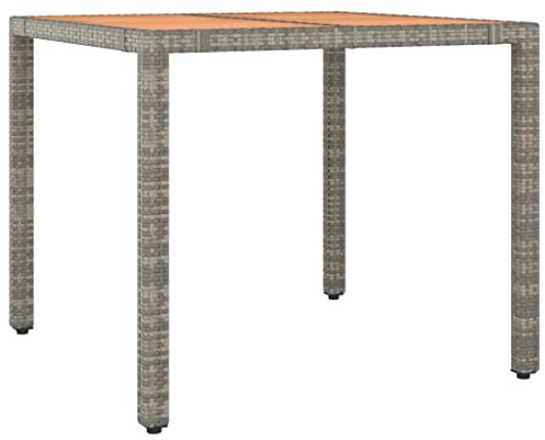 Nqyjm Esstisch für den Außenbereich, Gartentisch und Tischplatte aus Holz, grau, geflochtenes Harz und Akazie, für Garten, Strand, Balkon, Terrasse, Camping Modell 2