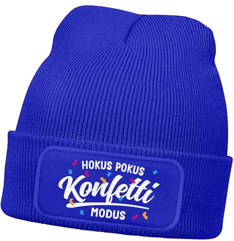 MoonWorks® Herren Beanie Patch Strickmütze Spruch Konfetti Modus Aufdruck Fasching Karneval Lustig Mütze Männer