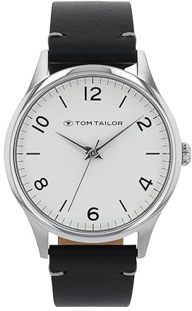 TOM TAILOR - Herren Quarz Armbanduhr - Edelstahl Gehäuse in Silber - Kalb Leder Armband - Wasserdicht 5 Bar