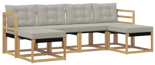 vidaXL Outdoor-Sofagarnitur mit Kissen 6 pcs Weiß und Hellgrau, Garten Ecksofa, modernes Möbel für draußen, langlebige Liege, Coole Sitzgelegenheit auf der Terrasse