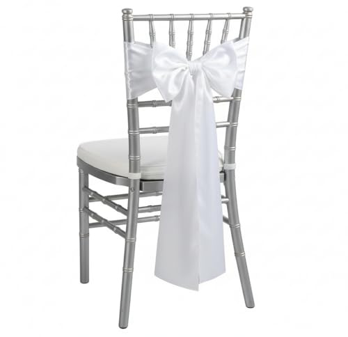 iEventStar Satin Sash Sashes Chair Bow Bows Cover Wedding Banquet Party Chair Decoration (White, 10)