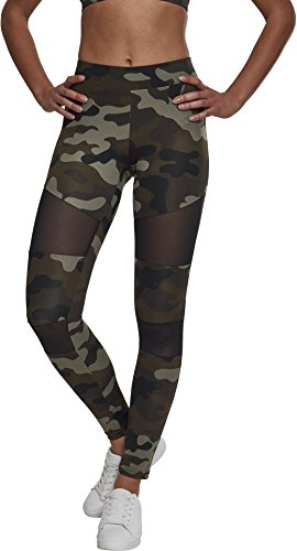 Urban Classics Damen Ladies Tech Mesh Leggings, woodcamo/blk, M