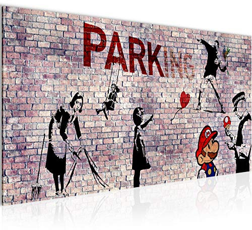 Runa Art Tableau Decoration Murale Banksy Collage 1 Partie Moderne Toile non tissée Salon Salle Mur De Briques Rose Gris 013212b