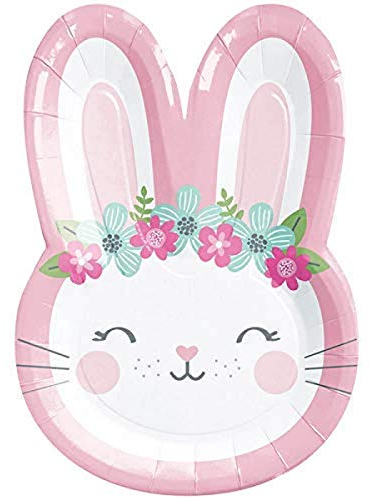Creative Party PC336654 Pink Birthday Bunny Shaped Paper Dinner Plates, 8 Pcs, Multicolor,0.5x6x8.75inc.