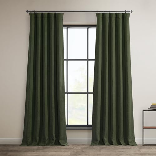 HPD Half Price Drapes Faux Linen Textured Room Darkening Curtains for Bedroom 96 Inches Long (1 Panel), 50W X 96L Curtains for Living Room Home Decor, Tuscany Green