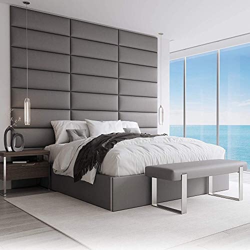 VANT Gepolsterte Kopfteile - Accent Wall Panels - 4er - Packungen Kopfteil für Einzel - und Doppelbetten (Vintage Leder Grau Zinn, 91cm BREITE)