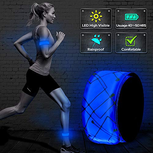 ELANOX LED Armband Leuchtband für Sport Outdoor Reflektorband Sicherheitslicht Slap Band für Fahrradfahren Joggen Kinderwagen (1 St. blau)