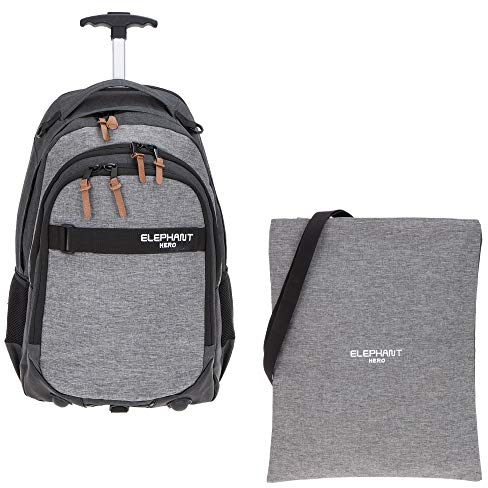 2 Teile Set: Elephant Trolley Hero Signature Trolleyrucksack Schultrolley 12724 + Sportbeutel (Two Tone Grey (grau/anthrazit))