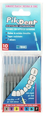 Pikdent Scovolini Interdentali - Anima In Acciaio Rivestito E Setole In Tynex - Misura 1 Cilindrico - Scovolini, Grigio, 0,4 mm, 10 Unità