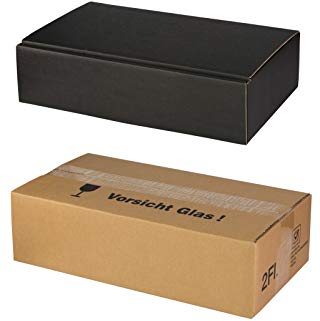 5x Versand-Set/ 2er Flaschen Geschenkkarton Schwarz Leinenoptik + Versandkarton
