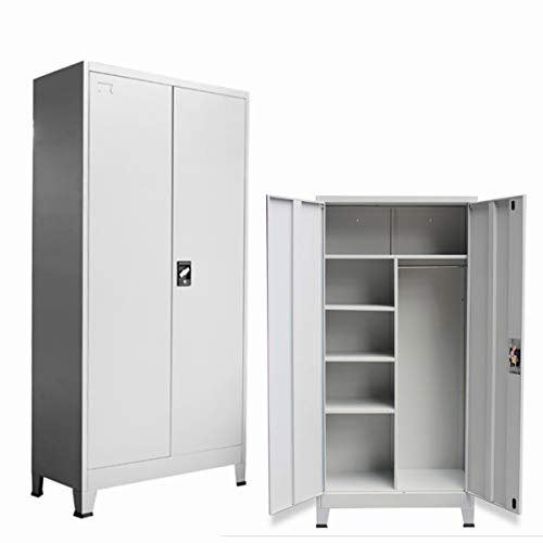 Panana Office A4 Filing Cabinet 2 Doors Metal Document File Compartments Lockable Storage Shelf Cupboard Unit Light Grey, 180x90x40 cm