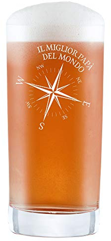 AMAVEL Bicchiere da Birra Artigianale con Incisione Miglior papà del Mondo, Calice per Long Drinks in Vetro, Accessori Decorativi Casa, Festa del papà