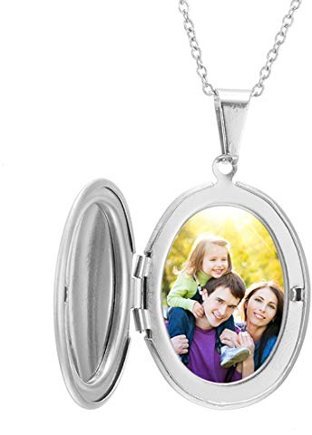 RWQIAN Personalisierte Kette Foto Medaillon zum Öffnen Bilder Photo Amulett Anhänger Gravierte Text Schmuck Oval/Herz/Runde 45+5CM