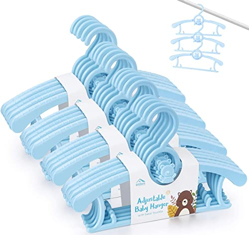 Anstore 20 Stück Mitwachsende Kinderkleiderbügel Platzsparend mit Stapelbaren Bärchen-Haken rutschfeste Kleiderbügel für Babys und Kleinkinder, Blau
