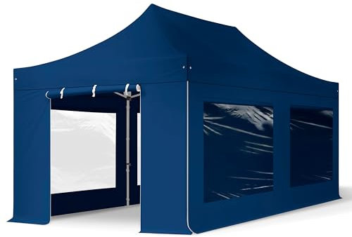 TOOLPORT Faltzelt Professional 3x6 m - mit 4 Seitenteilen (Panoramafenster) Faltpavillon ALU Pavillon Partyzelt blau