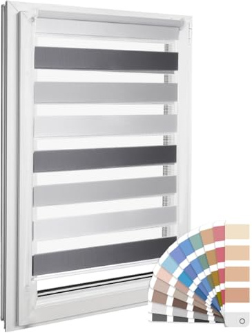 Home-Vision Premium DuoRollo Klemmfix Hellgrau-Grau-Graphit B45 x H150cm | Doppelrollo mit Klemmträgern für Fenster & Türen Lichtschutz Tag & Nacht Rollos einfache Montage