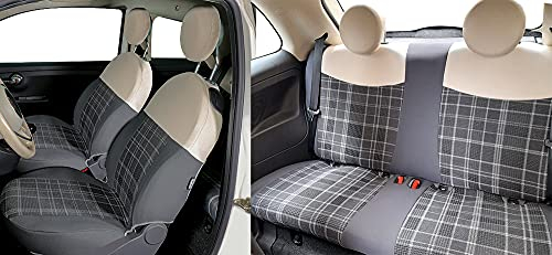CORA Komplette Serie benutzerdefinierte Sitzbezüge FIAT 500 07> schottisch grau
