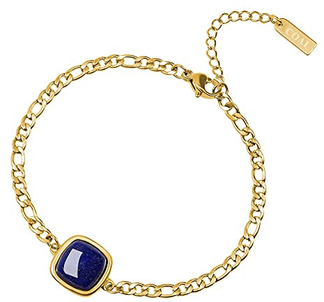 COAI Geschenkideen Damen Charm Armband Quadrat Armband aus Lapislazuli und Vergoldetem Edelstahl