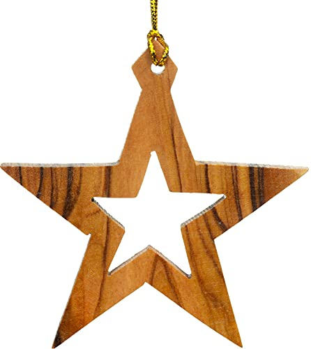 SIKORA BS-OH Baumschmuck Olivenholz Anhänger aus Bethlehem - 28 Modelle wählbar, Olivenholz:No.5 Stern im Stern H ca 5 cm