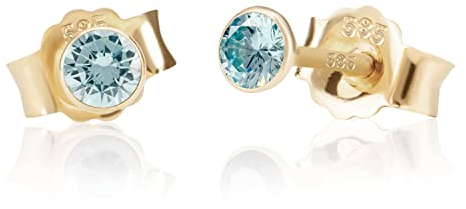 NKlaus Paar 3,0mm 585 Gelb Gold 14 Karat Ohrstecker Kristall Zirkonia Aquamarin Butterfly Verschluss Damen Mädchen 11009