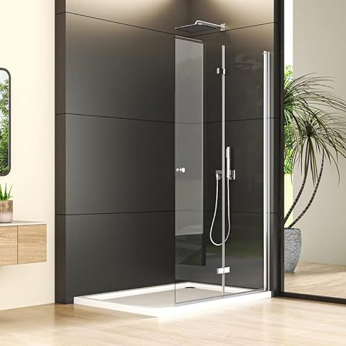 Goezes Duschwand Walk in 96x185cm Walk-in Duschwand Falttür Faltbar Drehbar Dusche Duschkabine Walk in Duschabtrennung Duschtrennwand 6mm ESG-Sicherheitsglas Duschtür Dusche