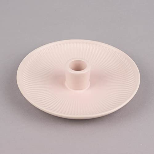 Rico Design Kerzenhalter für Stabkerzen Schale mit Rillen Porzellan matt Hellrosa 3,5x15,5cm