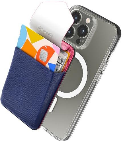 Sinjimoru Rutschfester Magnetischer Handy Kartenhalter kompatibel mit MagSafe Wallet, Kreditkarten Portemonnaie Handy Wallet mit Magnet Card Holder für iPhone 16 15 14 13 12 Reihe. M-Flap Marine Blau
