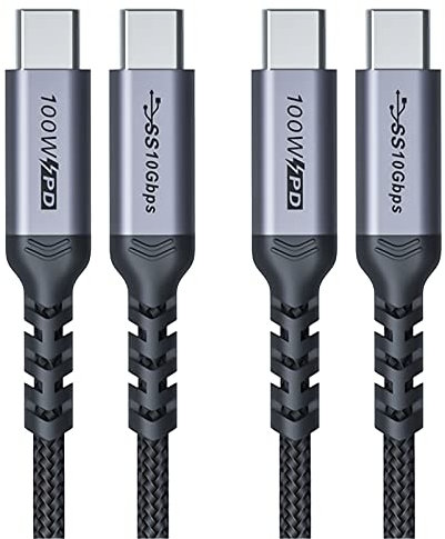 SUMPK 2m USB C vers USB c 2 pack, câble de charge rapide 100W C vers C, type C 3.1 Gen 2 10gbps transmission de données haute vitesse câble de marquage électronique de charge rapide, 4K@60Hz Vidéo