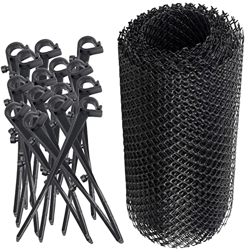 AERZETIX - C59761 - Rete di protezione per grondaia 6m x 18cm + 15 ganci 30x160mm - foglie griglia uccello tetto grondaie tegole - in plastica - colore nero