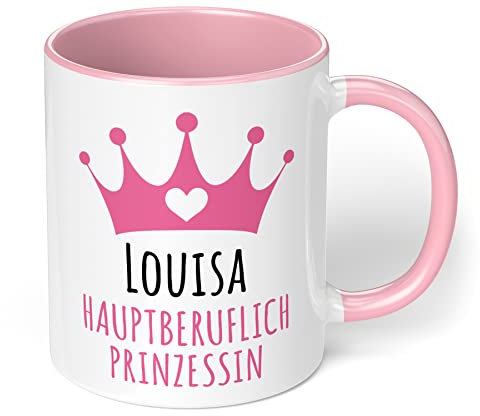 Prinzessin Tasse DEIN NAME - hauptberuflich Prinzessin - Kaffeetasse, Kaffeebecher, das ideale personalisierte Geschenk für Freundin, Tochter (Rosa)