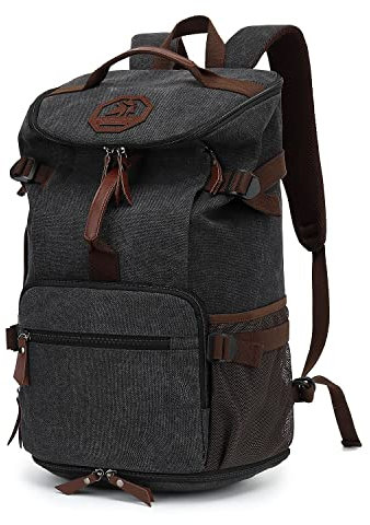 Kalesi Mochila impermeable de 4 vías para gimnasio, con compartimento para zapatos, para viajes, deportes, senderismo, laptop, Negro Vintage, XL, Mochilas de lona
