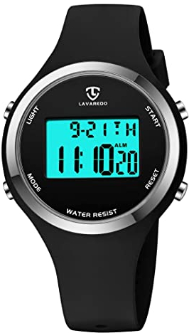 aswan watch Orologio digitale da donna con sveglia, display notturno, luce LED, cronometro, calendario, indicatore orario 12/24 ore, orologio sportivo leggero da donna con cinturino in silicone