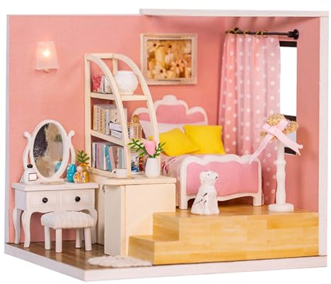 lyrlody Puppenhaus-Miniaturen, Puppenhaus-Bausatz mit Möbeln und LED-Licht, DIY-Miniaturhaus-Bausatz, Kreative Geschenke für und Erwachsene, Happy Nest