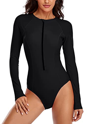 YATEEN Womens Athletic Training Swimsuit Long Sleeve Rashguard