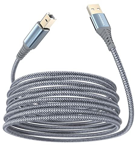 ANMIEL Printer Cable 5M, USB 2.0 A Male to Type B Male High Speed Cable for HP, Canon, Epson, Dell, Brother, Xerox, Samsung Printers and Scanners, Grey