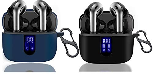 Blueshaweu Compatible with TAGRY X08 Wireless Earbuds Case Cover, Soft Silicone Protective Case Cover with Keychain for TAGRY Bluetooth Headphones True Wireless Earbuds (2 Pack-Black+Blue)