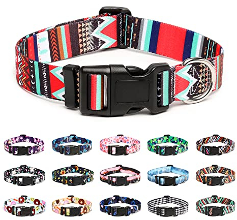 Mercano Hundehalsband Verstellbares, Weich Nylon Komfort & Robuster Gemustertes Hunde Halsband für Kleine Mittlere Große Hunde Welpen Katzen (S, Stamm Rot)