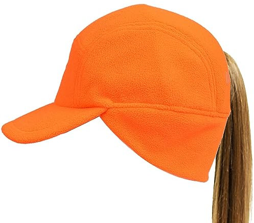 FETHAR Sportliche Wintermütze für Damen mit Pferdeschwanz-Loch – Fleece-Laufmütze für Damen, Blaze Orange, M