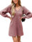 CUPSHE Damen Strickkleid Pullikleid V Ausschnitt Langarm Wabenmuster Feinstrick Pulloverkleid Knit Sweater Mini Dress Dusty Rose M