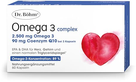 Dr. Böhm Omega 3 complex: Für Herz, Gehirn und normale Blutfettwerte (Triglyceride), mit hochdosierten Omega-3-Fettsäuren & Coenzym Q10, 60 Kapseln