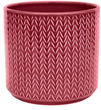 Ivyline Planter in Ruby Ceramic with Chevron Print - Tall Design and Slim Silhouette - Waterproof Indoor Round Flower Pot - H15 x D15 cm