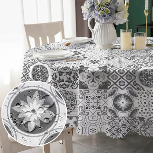 Tischdecke Rund 150cm Boho landhausstil Böhmische Tischdecken Abwaschbar Tischtuch aus Polytester Wasserabweisend, Dauerhaft Kratzfest für Küche, Esszimmer, Couchtisch, Parteien, Abendessen, Garten