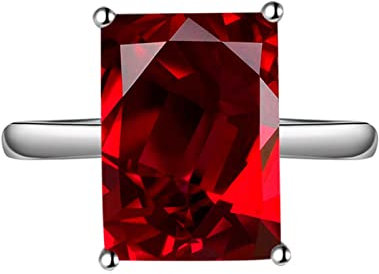 Bihsilin Damen Ring Verstellbar, Versilbert Ring Personalisiert Solitär mit Rot Rechteck Zirkonia Trauringe Eheringe für Frauen
