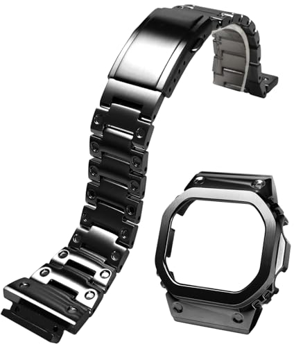 Korlexchi MOD Kit Uhrenarmband und Uhrengehäuse für Herren aus Edelstahl 316 Kompatibel mit Casio für G-SHOCK DW-H5600 Armbänder und Uhr Hülle aus Metall (Schwarz Set)