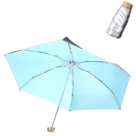 ThreeH Mini paraguas de viaje para bolso de mano pequeño compacto pequeño paraguas 5 plegable con bloqueo UV para mujeres niñas, Azul