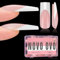 NOVO OVO Instant Apex Sculpted Square French Tip Nail Tips Press on, Thick Pre-applied Tip Primer & Base Coat, BABY PINK Full Cover False Nails Fake Nail Extensions for Acrylic x 15 sizes 150 pcs
