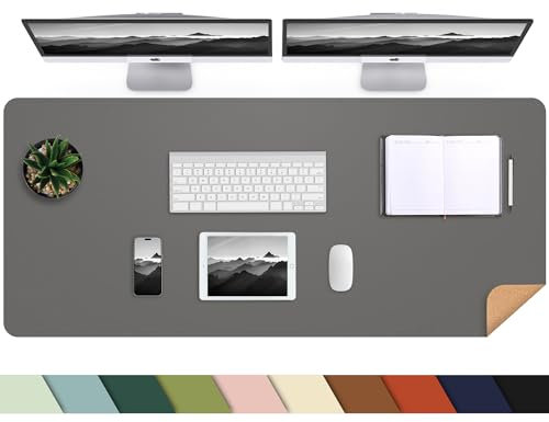 Grand sous-main de protection en cuir avec liège naturel et cuir synthétique, tapis de souris antidérapant, tapis d'écriture imperméable pour bureau et maison (119,4 x 58,4 cm, gris foncé)